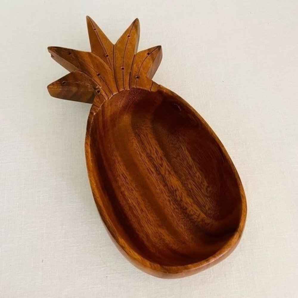 Vintage Signed Blair Hawaii Monkey Pod Carved Wood Pineapple Shaped Bowl